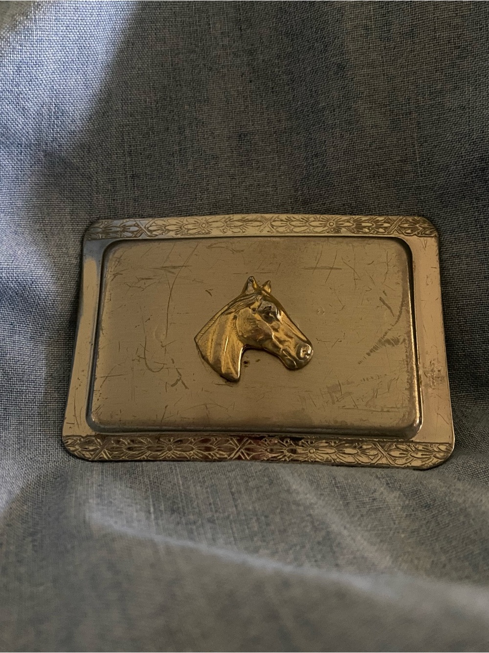 Vintage Country Western Horse Belt Buckle - Two-Tone Metal